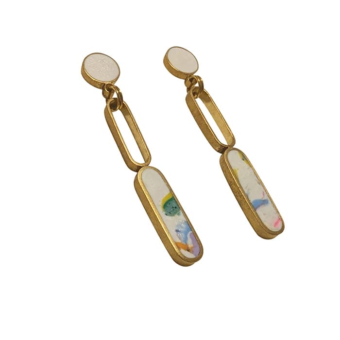 Gold and iridescent drop earrings