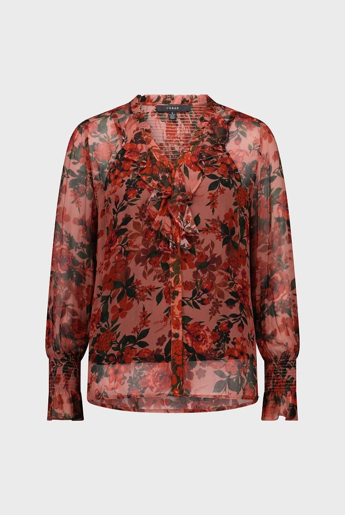 Floral blouse with visible print and fabric