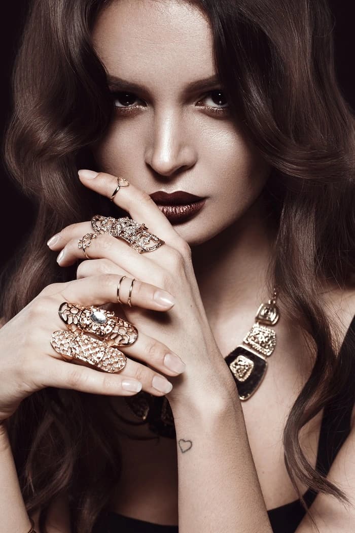Beauty portrait with styled hair and jewelry